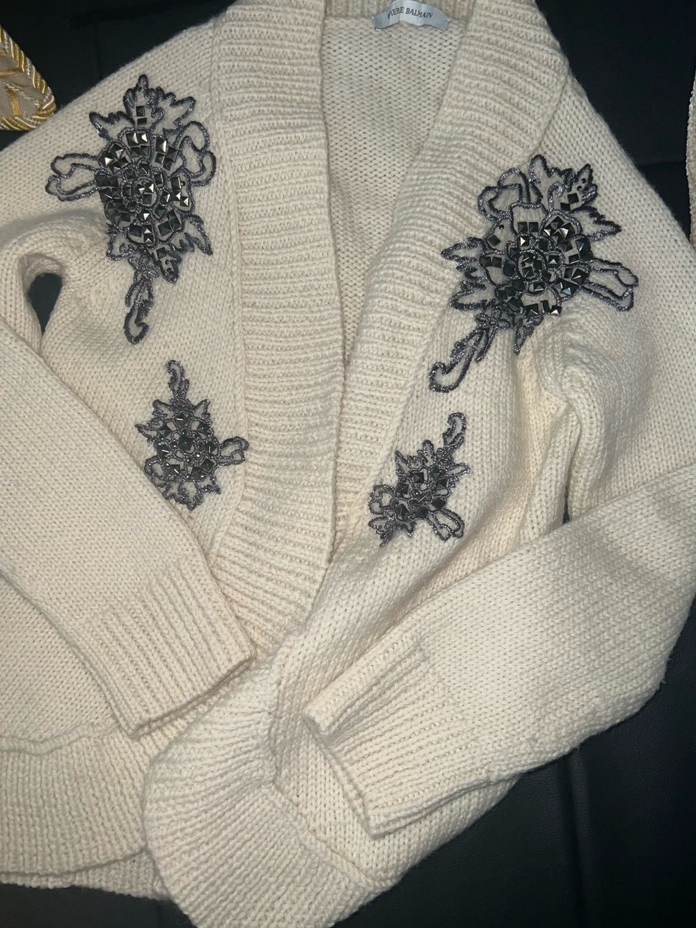 2for1💕PierreBalmain JolieMadame Cream jewelry embroivirginwool shawlCollar